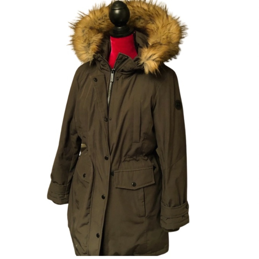 Michael Kors Faux Fur Anorak Parka (Olive Green)